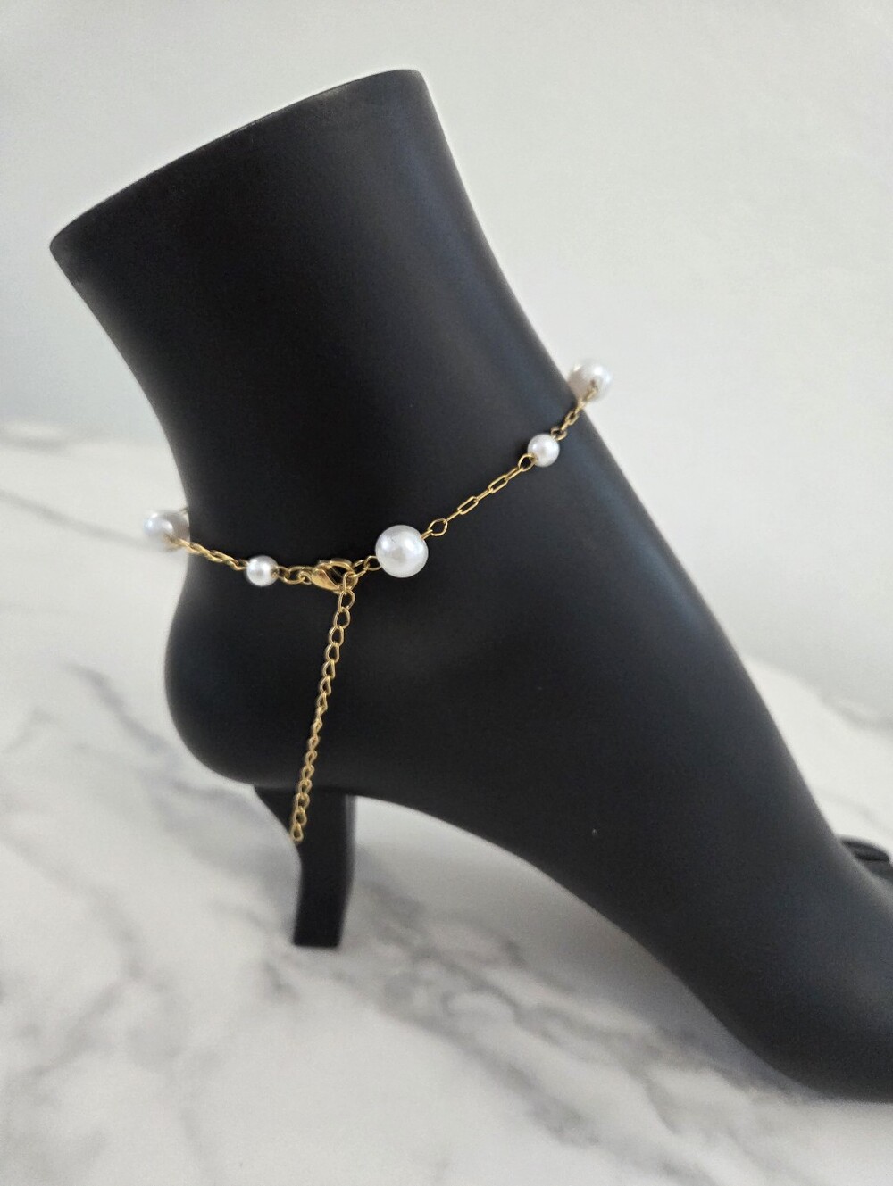 ​Gold Pearl Anklet Dainty Cable Chain Anklet Beach Wedding Bridal Jewelry - Picture 9 of 11